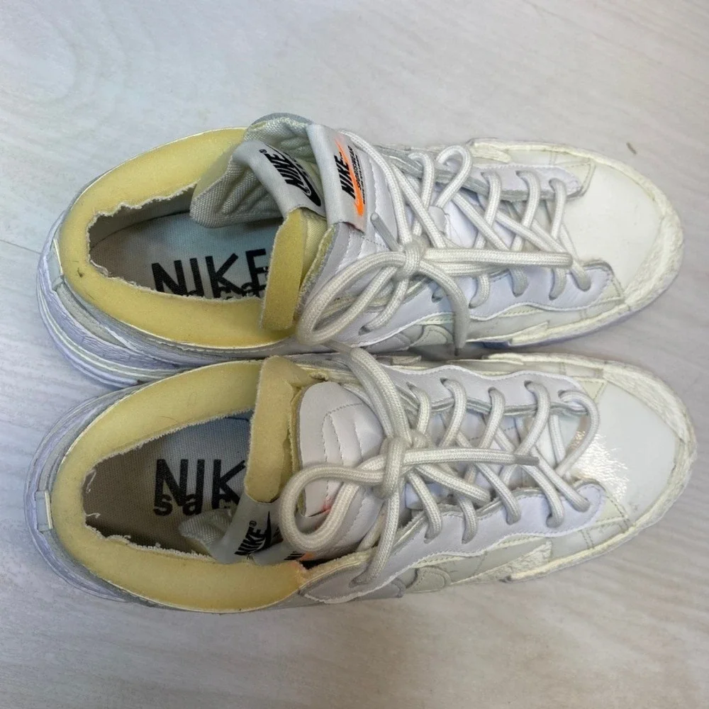 Nike Mens 10 Blazer Low Sacai White Patent Leather DM6443-100 Sneaker Streetwear